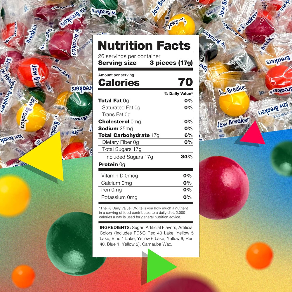 Jawbreakers Hard Candy | 1 Pound Bag - Approx. 75 Count | Fruit Flavored Assortm