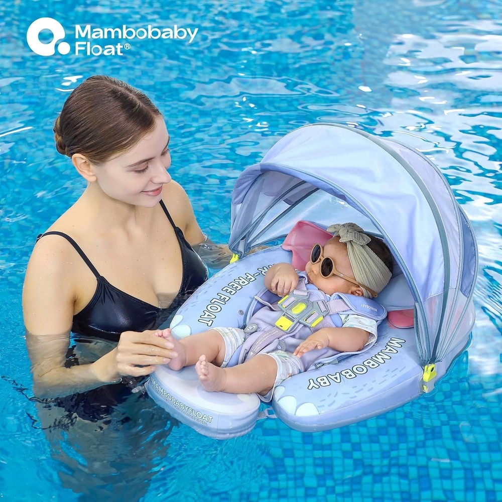 MAMBOBABYFLOAT Explorer Float w/Canopy & Carrier (Elephant Mom, Blue)
