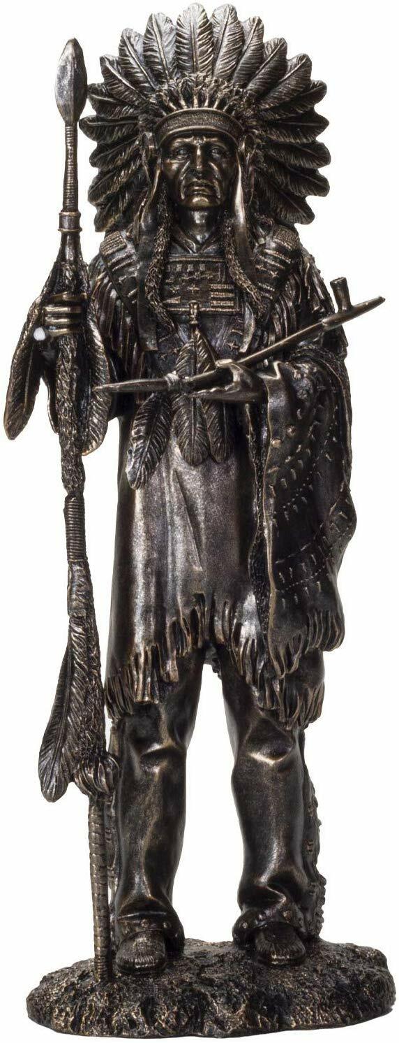 Ebros 14" Tall Indian Native American Chief With Headdress Resin Figurine Statue