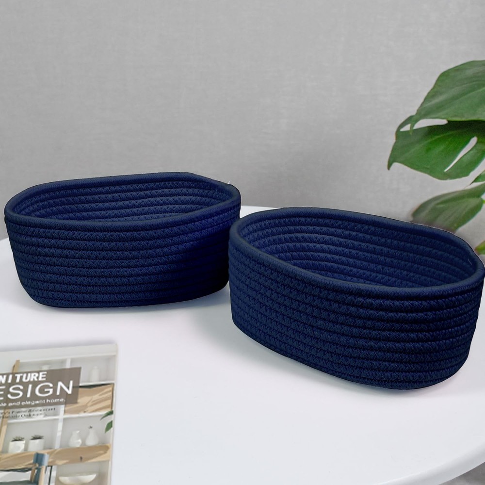 ABenkle 【2 Pack】 Small Woven Baskets, Tiny Oval Shallow Storage Baskets, Mini...