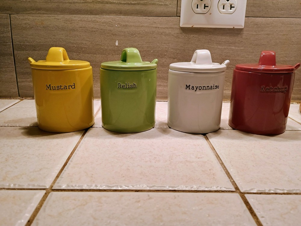Ceramic Condiment Jars With Spoons