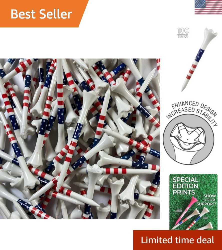 Pride Golf Tee Performance Plastic Golf Tees - Stars & Stripes - 100 Count, 3...