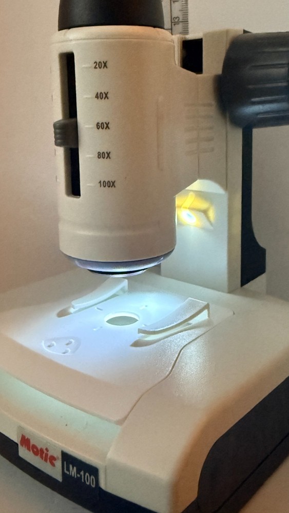 Motic LM-100 Microscope Kit WORKING w Case Sample Slides Tools Student Lab Set