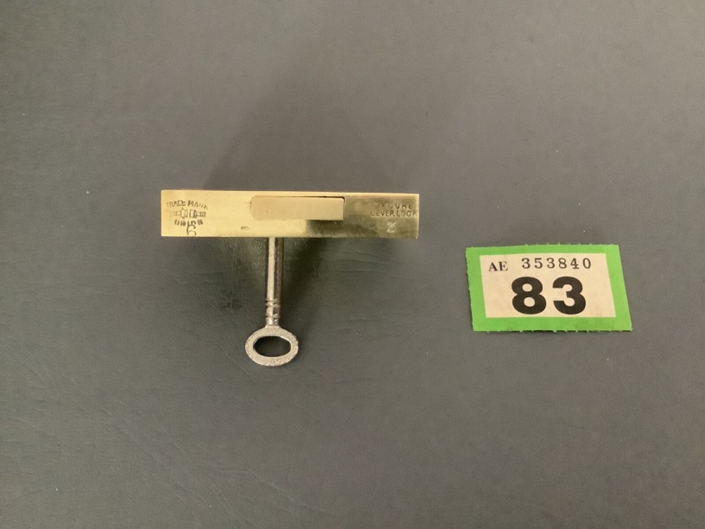 SOLID BRASS DRAWER LOCK - 66mm x 12mm x 47mm - EXCELLENT CONDITION