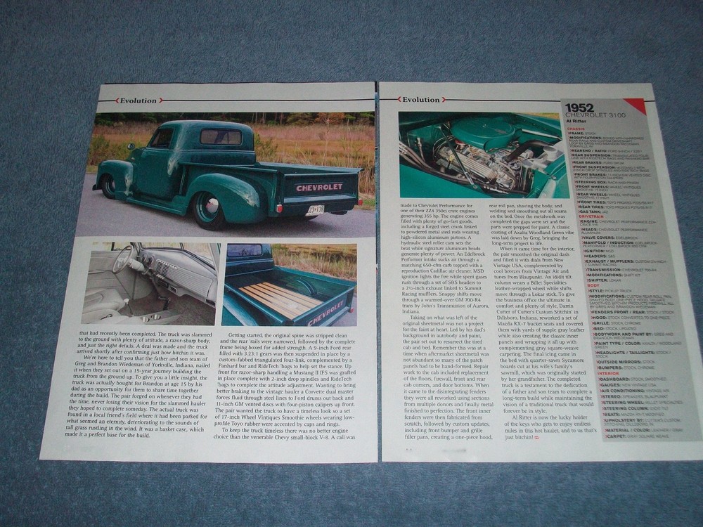 1952 Chevy 3100 RestoRod Pickup Truck Article "Evolution"