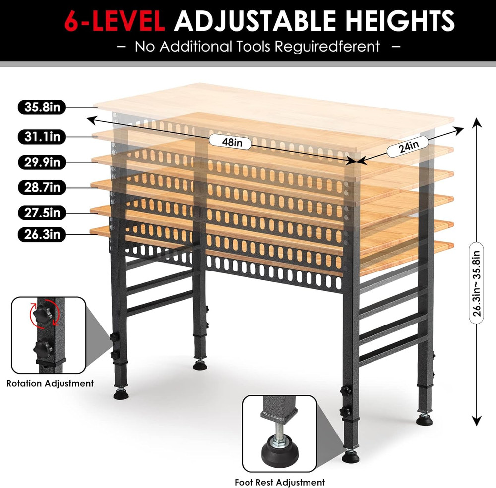 48 "Adjustable Workbench with Power Outlet, Heavy Duty 2000 LBS Load Capacity Ha