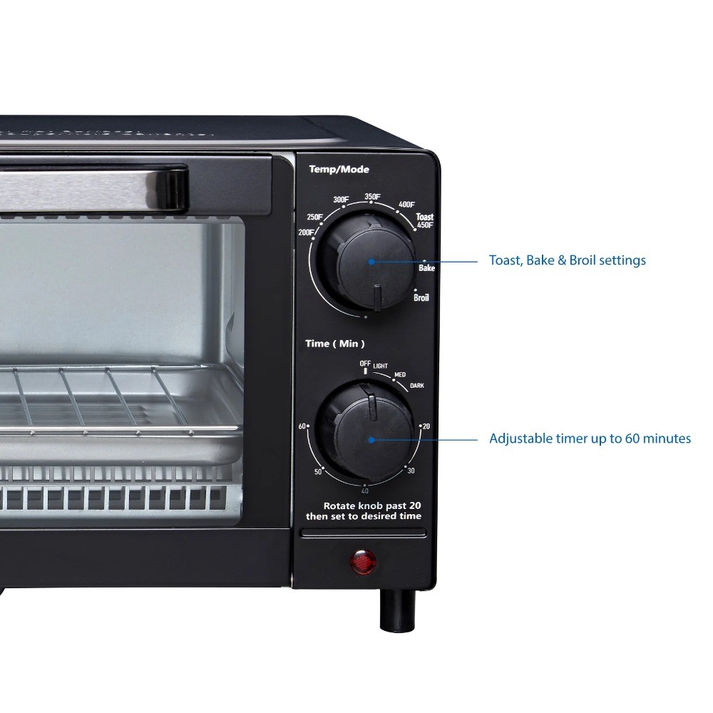 4Slice Countertop Toaster Oven with 3Settings,Includes Baking Rack and Pan,Black