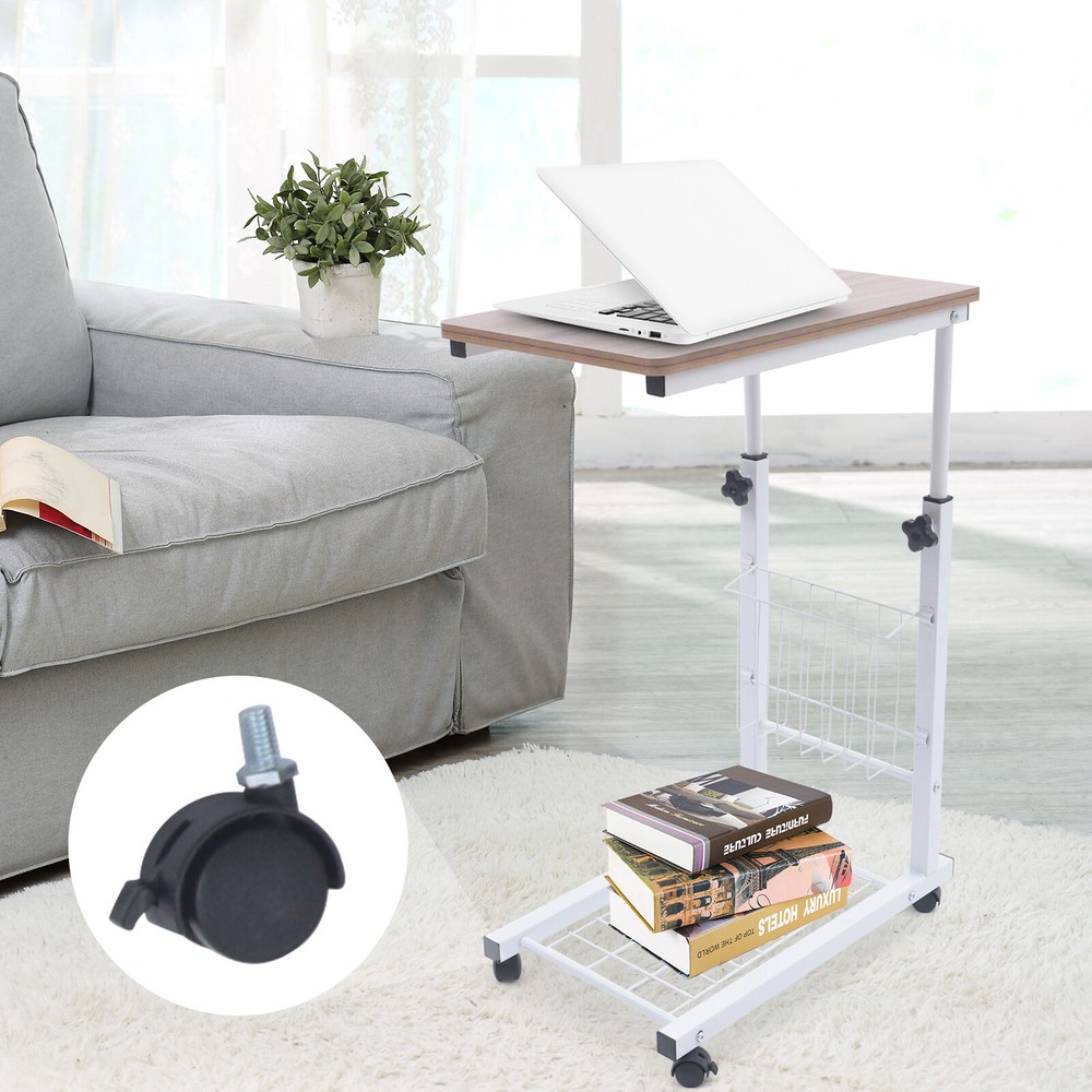 Bedside Sofa Side Table Wheels Hospital Overbed Rolling Tray Adjustable Height