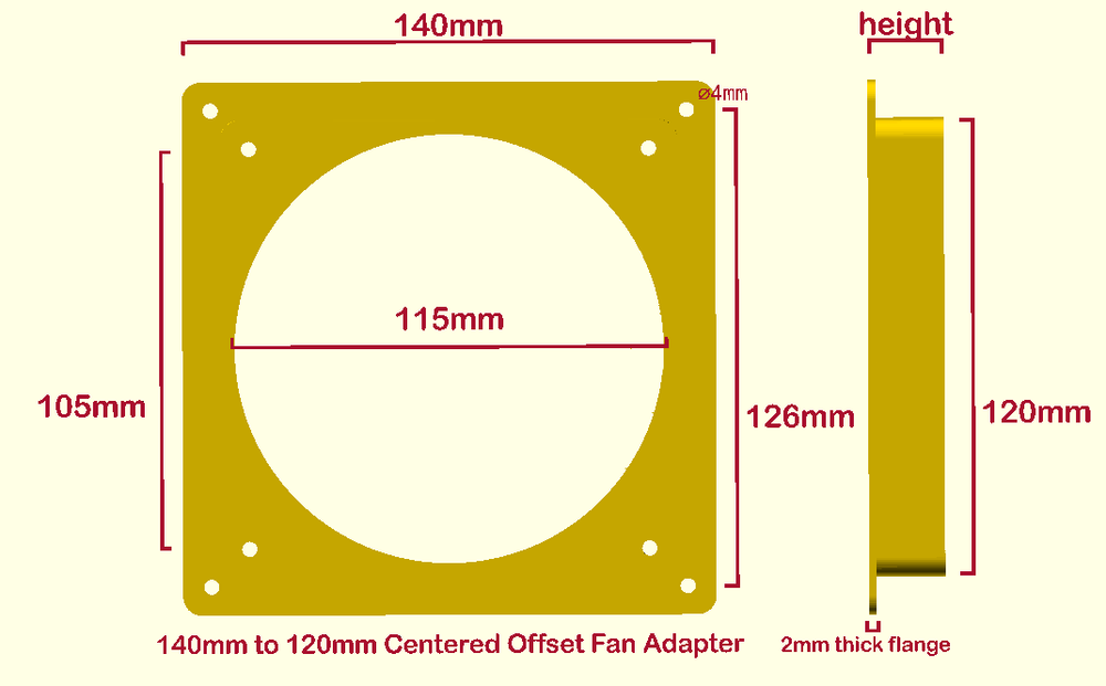 140mm to 120mm CENTERED OFFSET FAN Adapter Converter change PC Modding Custom