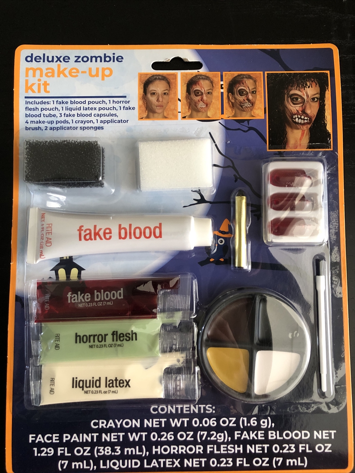 Deluxe Halloween Zombie Make-up Kit, Fake Blood, Sponges, Make-up, Flesh (NEW)