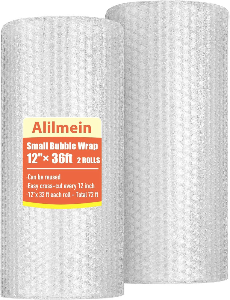 12 Inch X 72Ft - 2 Pack Total Small Thin Bubble Cushioning Wrap for Extra Protec