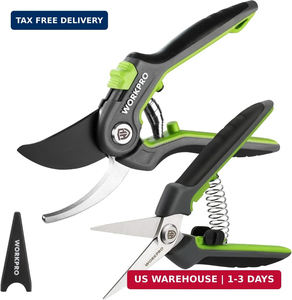 WORKPRO Garden Pruning Shears 2 Pack, 8" Bypass Pruning Shears and 6.25" Straigh