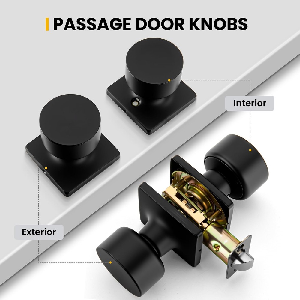 Goldenwarm Matte Black Closet Door Knobs, Passage Door Knobs Interior Hallway...