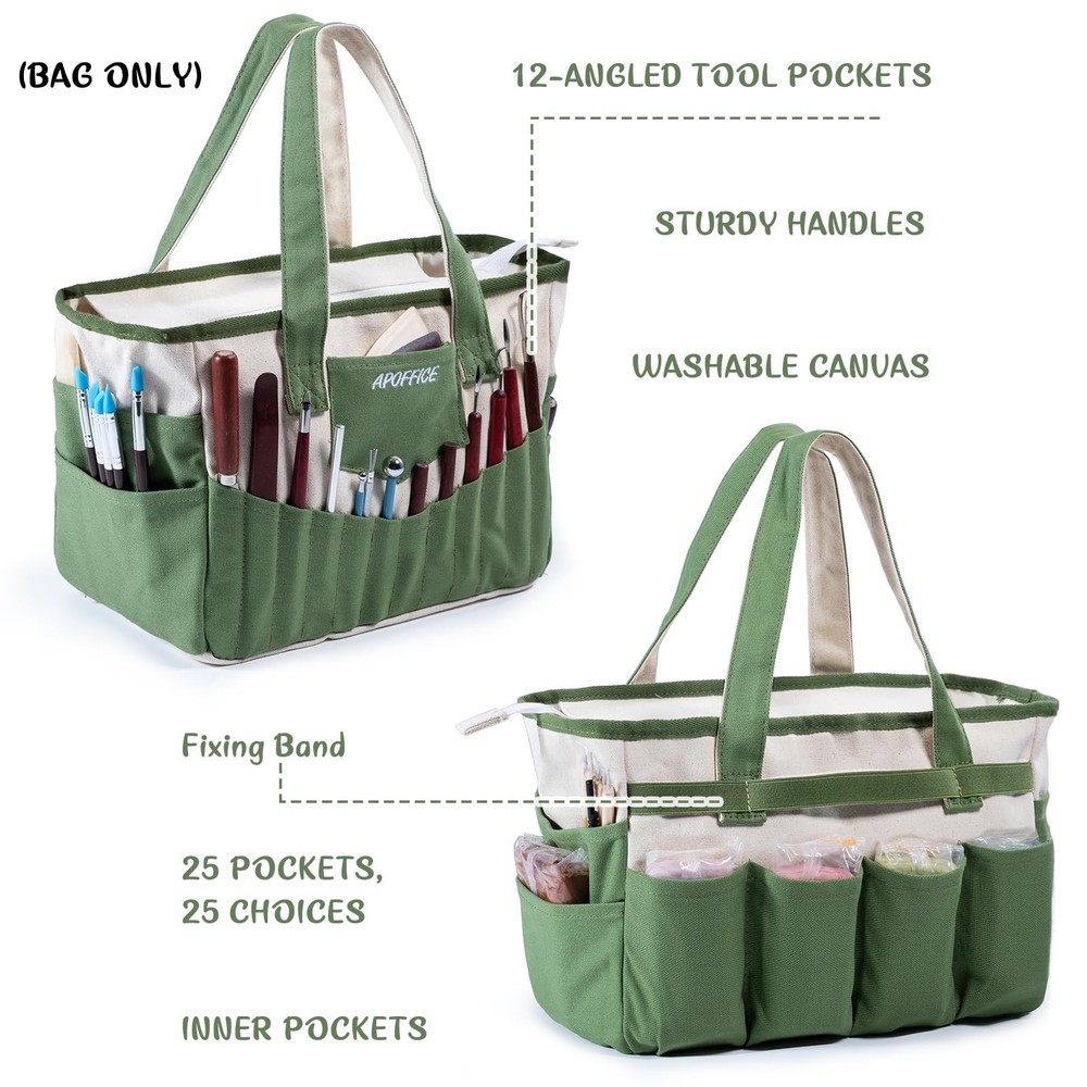 Pottery Tools Bag with Pockets for Clay Sculpting Tools, Ceramic Tools– Ar
