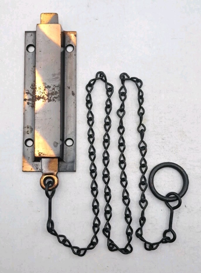 Antique Spring Loaded Latch Chain Pull Japanned Surface Mount Door Hardware
