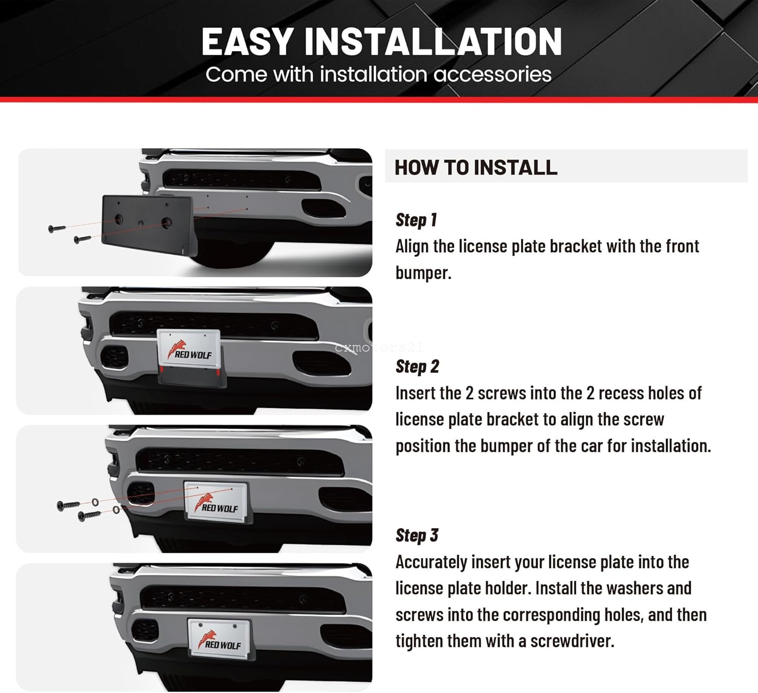 Front License Plate Bracket Screws Kit For 2019-24 DODGE RAM 1500 with DT Bumper