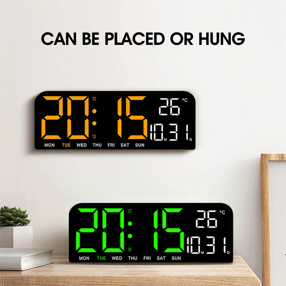 10" Digital Wall Clock Large Display with Auto-Dimming Date/Week/Temperature