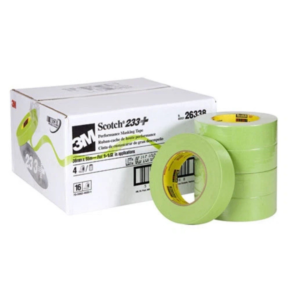 3M 26338 Scotch Performance Green Masking Tape 233+ Paint 36 mm x 55 m (16/Case)
