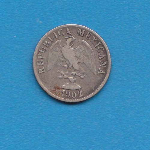 1902 Mexico Second Republic 20 Centavos Silver Coin
