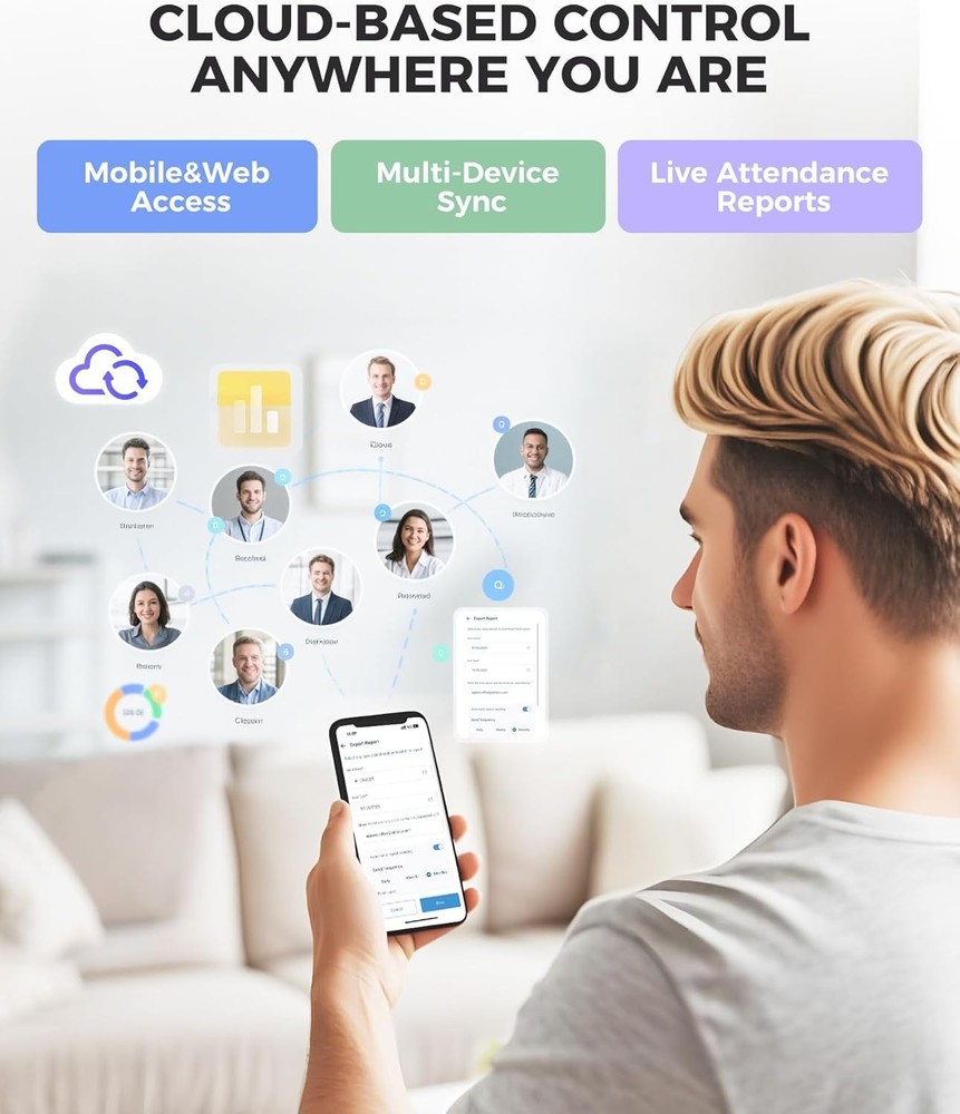 All-in-One TC1 Time Clock: Cloud Solution with RFID, Face & Fingerprint Access