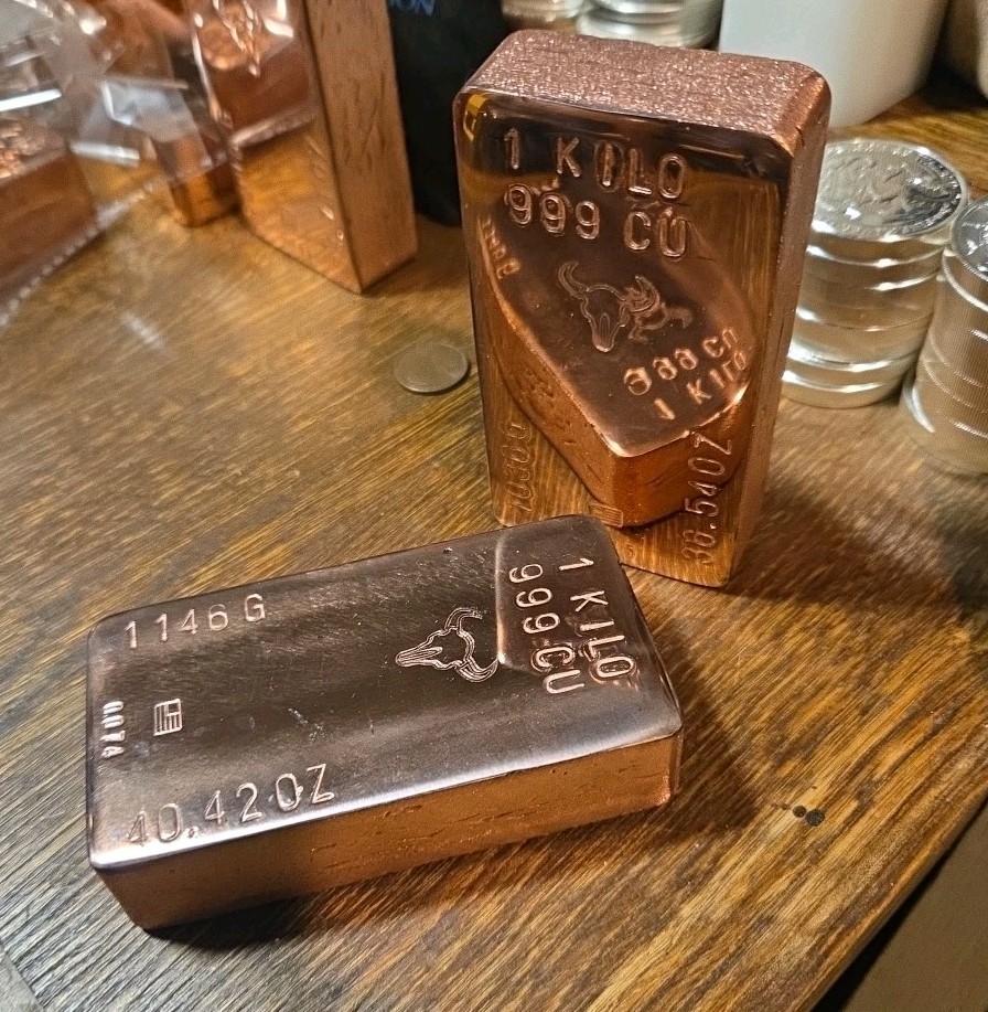 1 Kilo Hand Poured Solid Copper Bullion Bar .999 Pure Fine Copper Kg Ingot