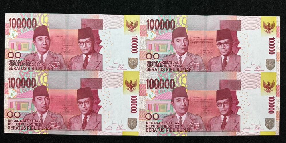 Indonesia 100000 Rupiah 2014 UNCUT notes 4x1 With Folder & Certificate