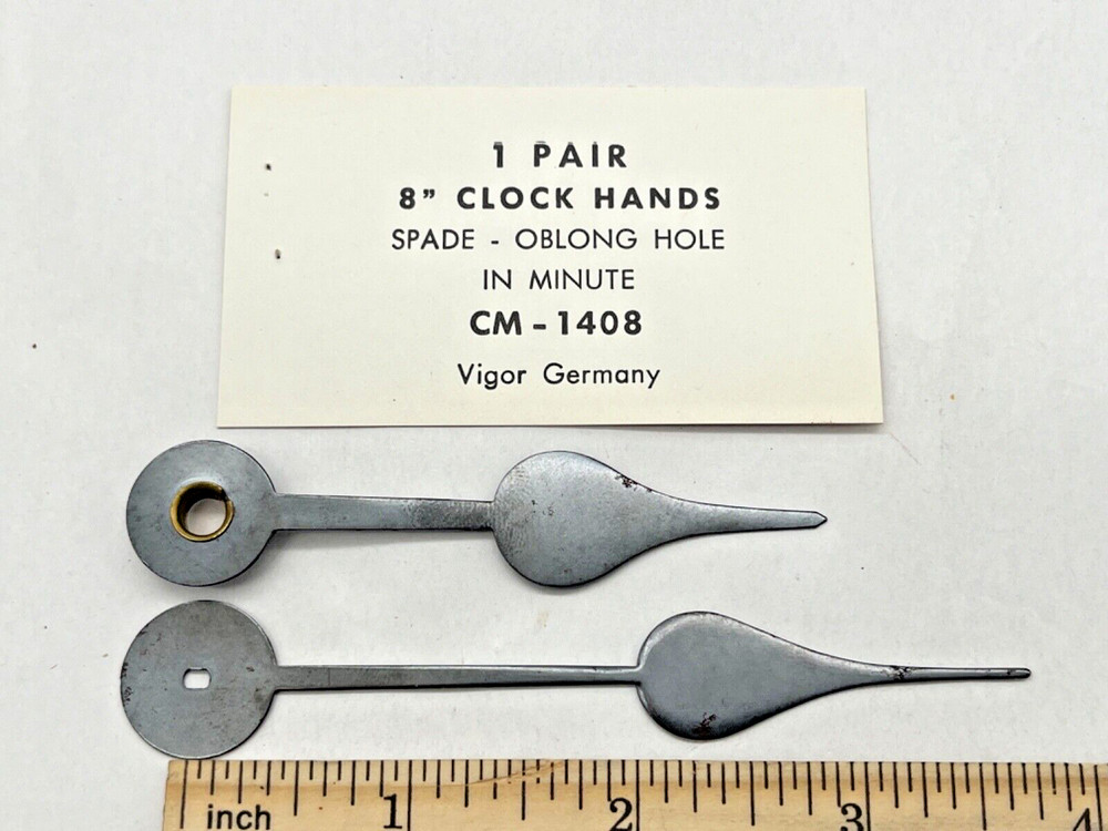NOS VIGOR CM-1408 Spade Replacement Clock Hands Oblong Hole. For 8" Clock Dial