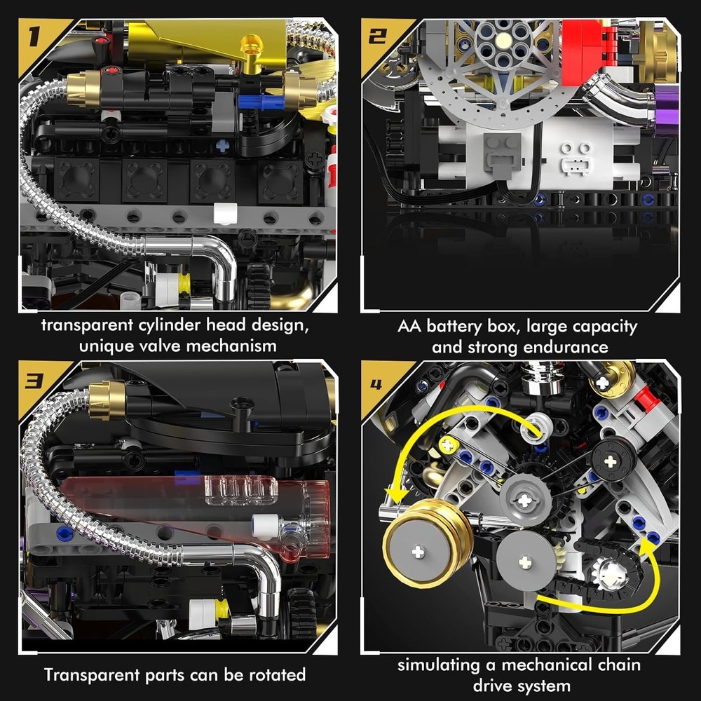V8 Engine Model Kit That Works, 1394 PCS Advanced Collectible Engine Building Bl