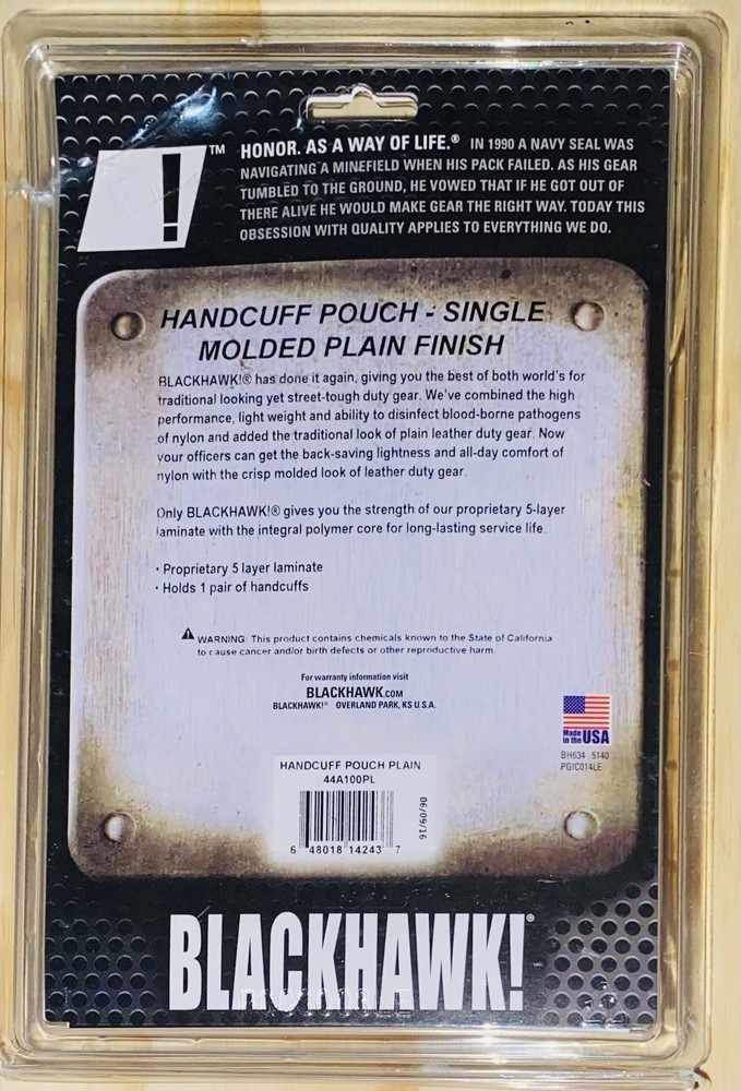 BlackHawk Black Single Handcuff Pouch Molded Solid Plain Finish 44A100PL - USA