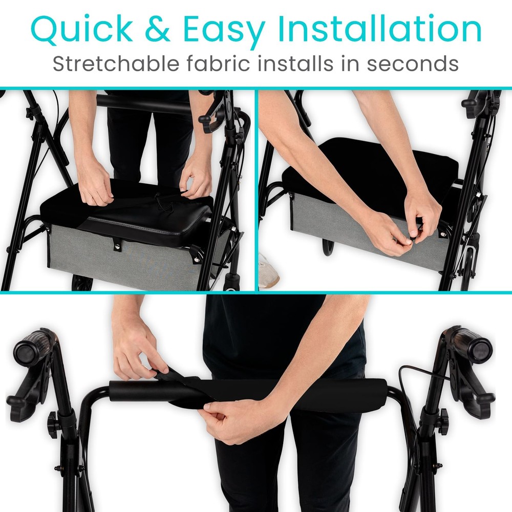 Vive Rollator Walker Seat and Backrest Covers - Removable Washable Black