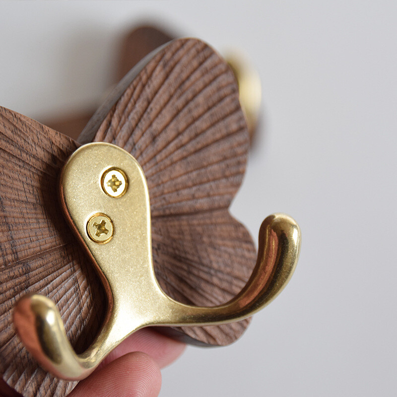 Butterfly Solid Wood Creative Walnut Traceless Adhesive Coat Door Clothes Hook.