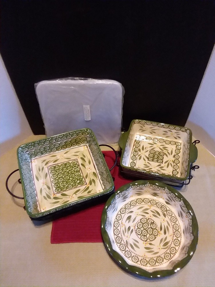 Temp-tations 7 pc Old World Green Bakeware Set  Baking Set Cookware