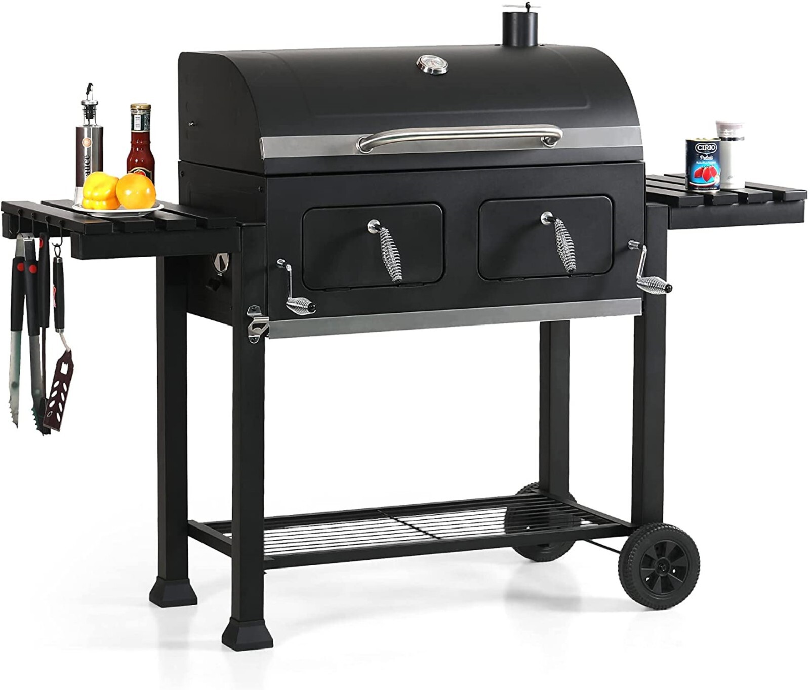 Heavy Duty Charcoal Grill Oversize Cooking Area Outdoor BBQ Grill with 2 Trays