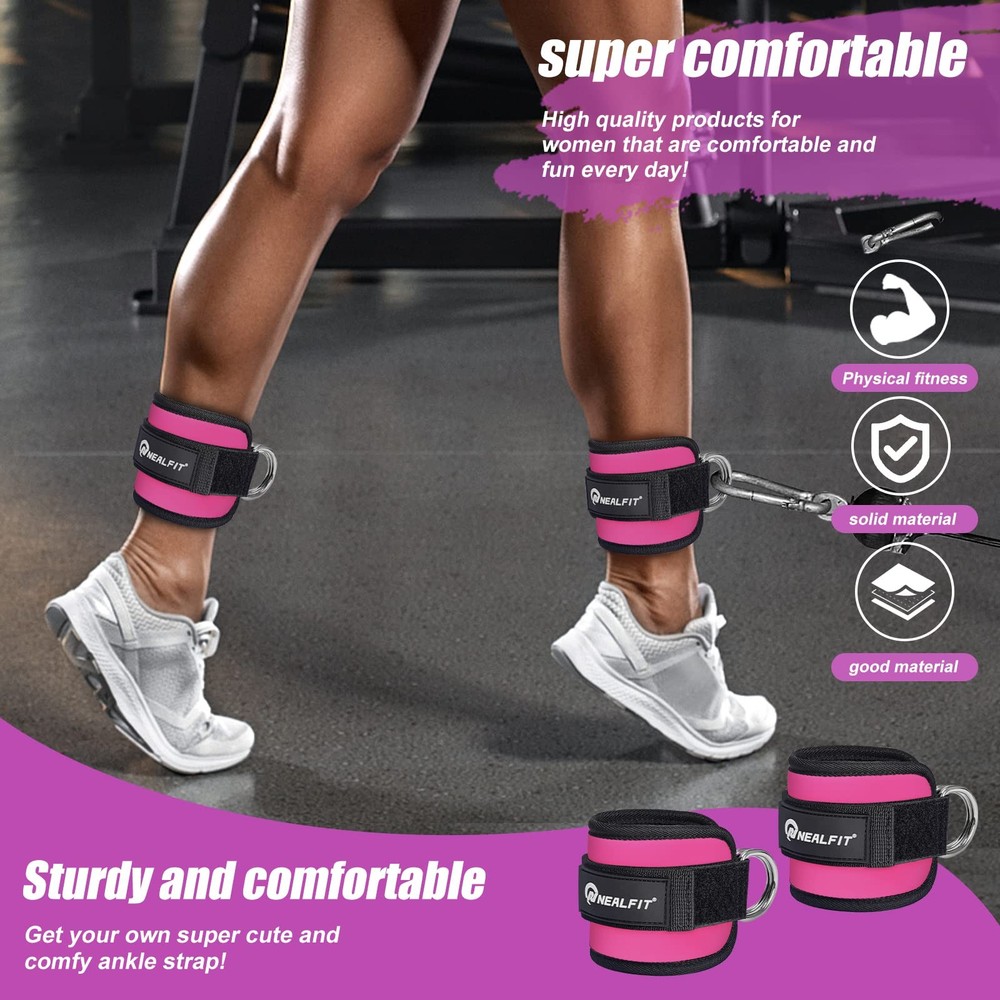 NEALFIT Ankle Strap for Cable Machine, Gym Cuff Single, Pink