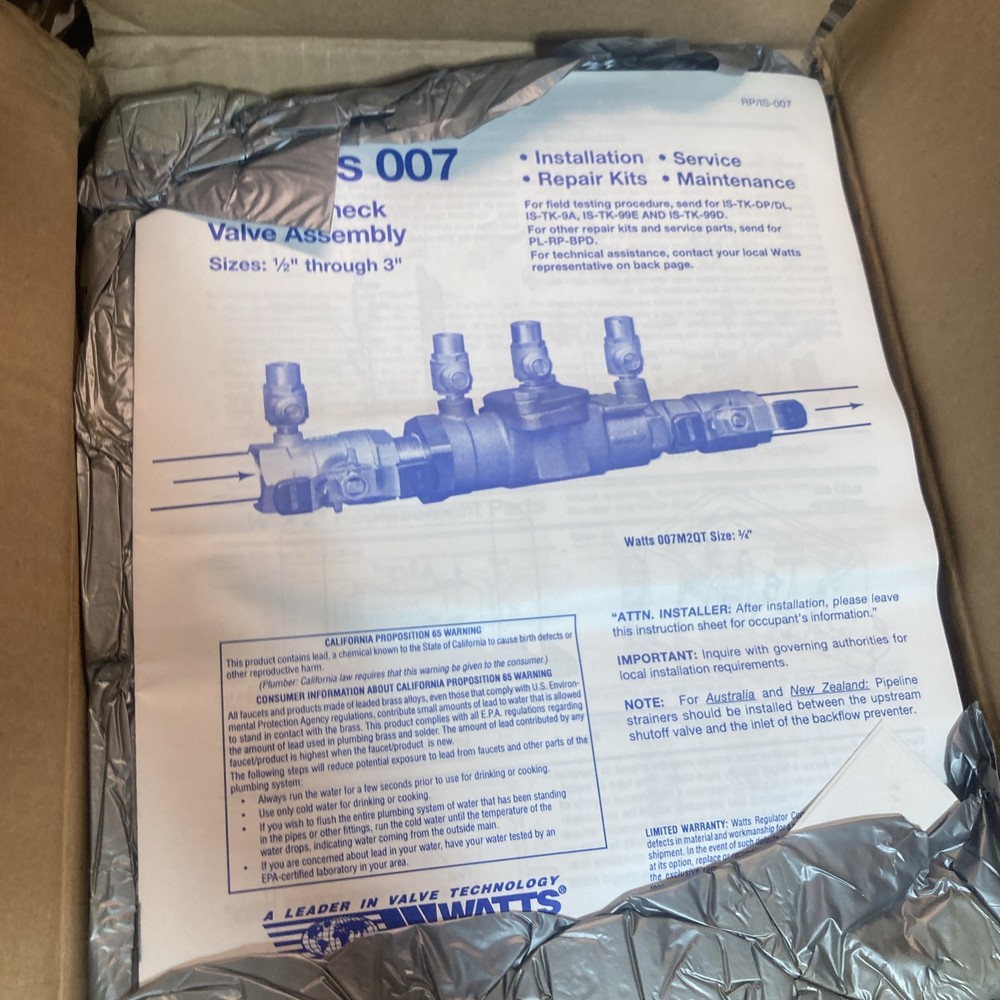 WATTS REGULATOR 1/2" 007 QT DOUBLE CHECK BACKFLOW PREVENTER VALVE ASSEMBLY