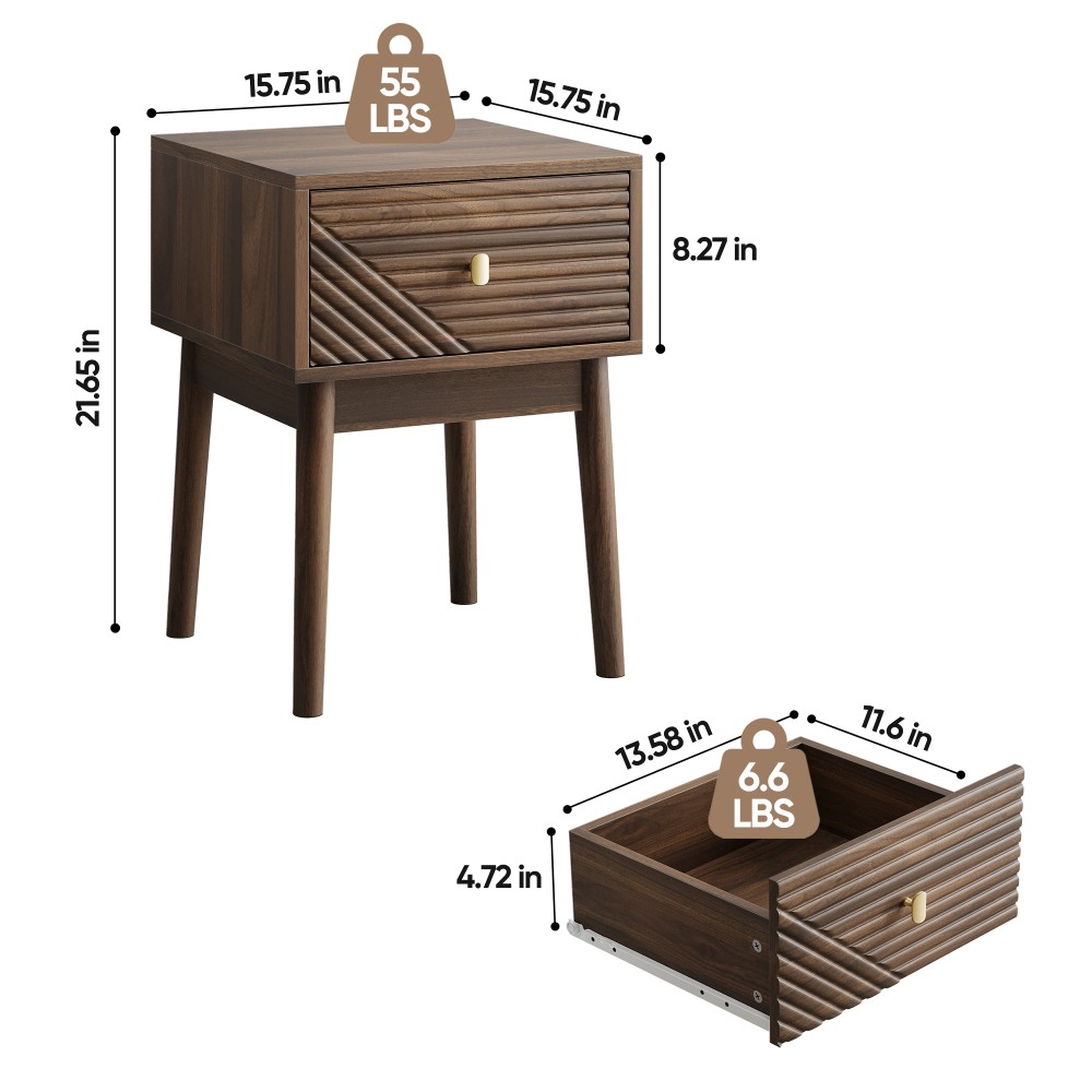 Medieval-Modern Style Walnut Bedside Table, Bedroom Bedside Table Metal Handles
