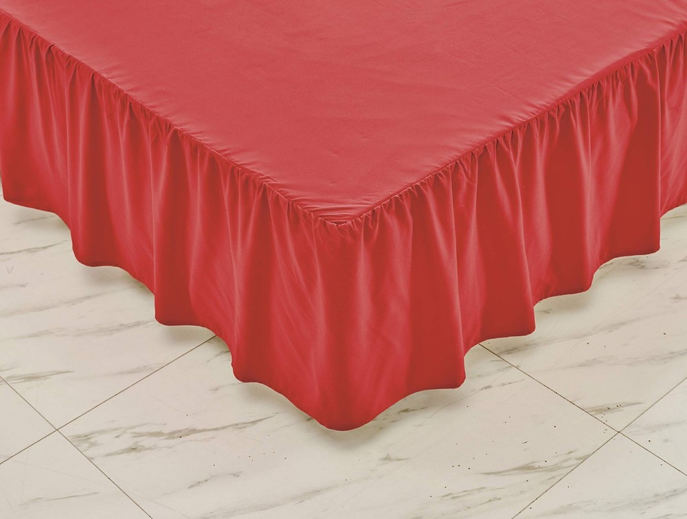 Sheets & Beyond Queen Red Microfiber Ruffled Wrap Around Bed Skirt 14 Inch Drop