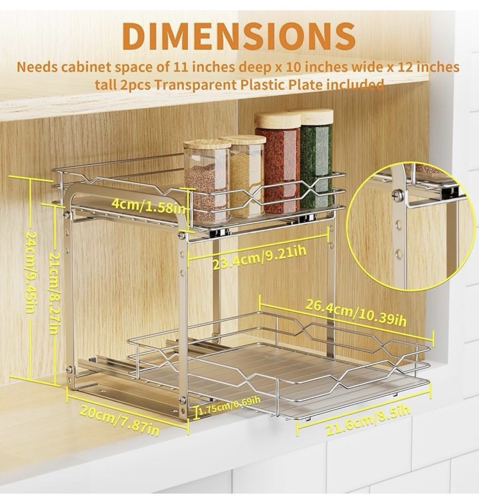 BOIVSHI Pull Out Spice Rack, 2 Tier Spice Organization