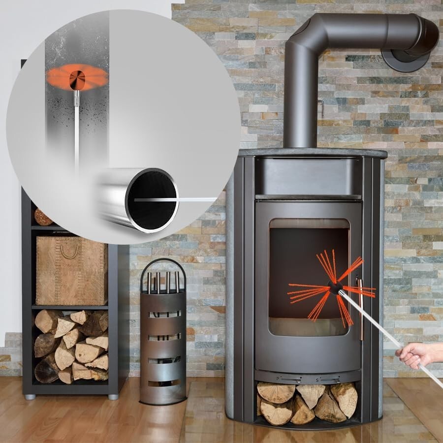 Chrome Button Locking Chimney Cleaning Kit with 8 Flexible Rods & Brush