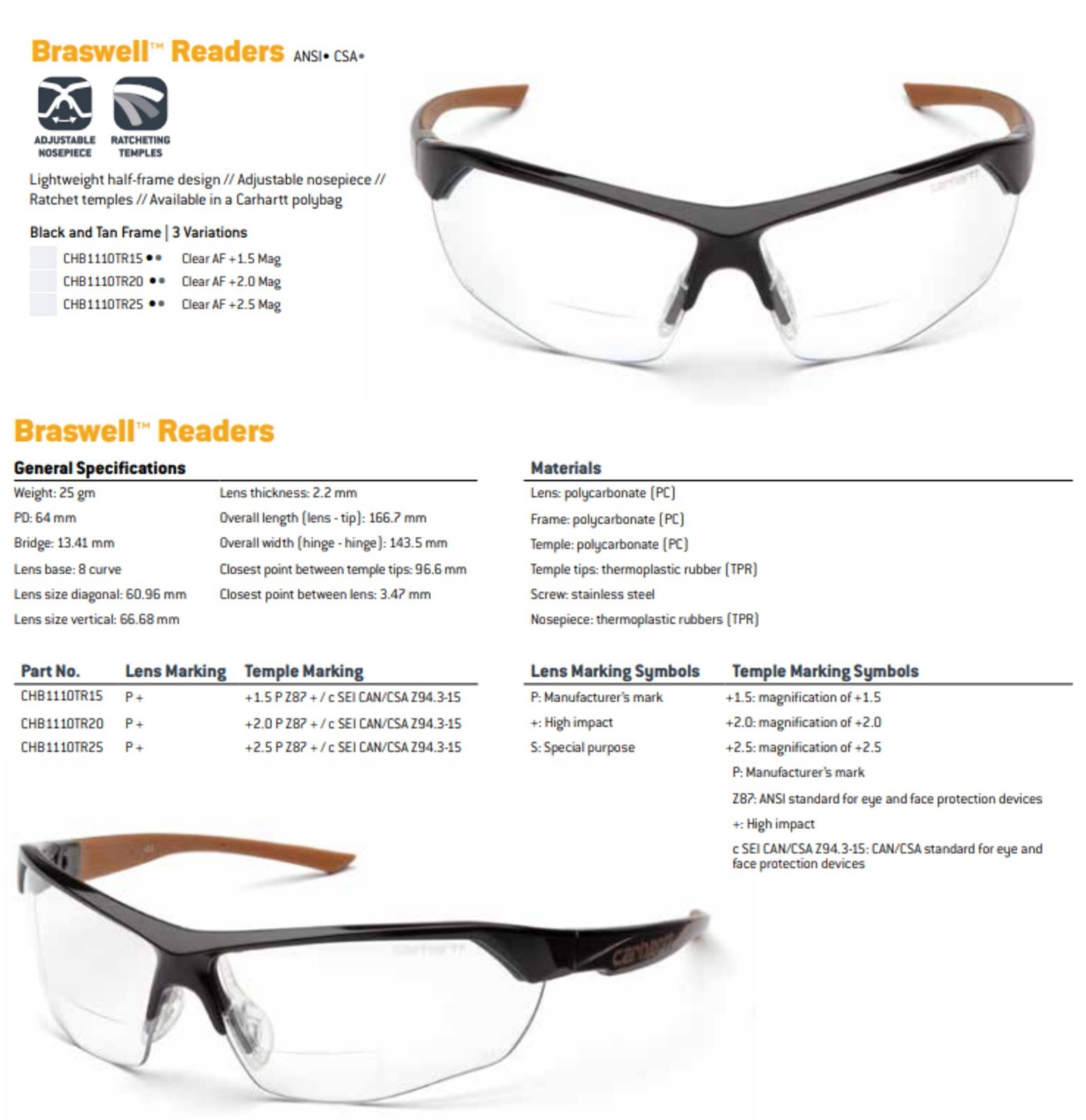 Carhartt Bifocal CLEAR ANTIFOG Readers Cheater Safety Glasses Protective Eyewear