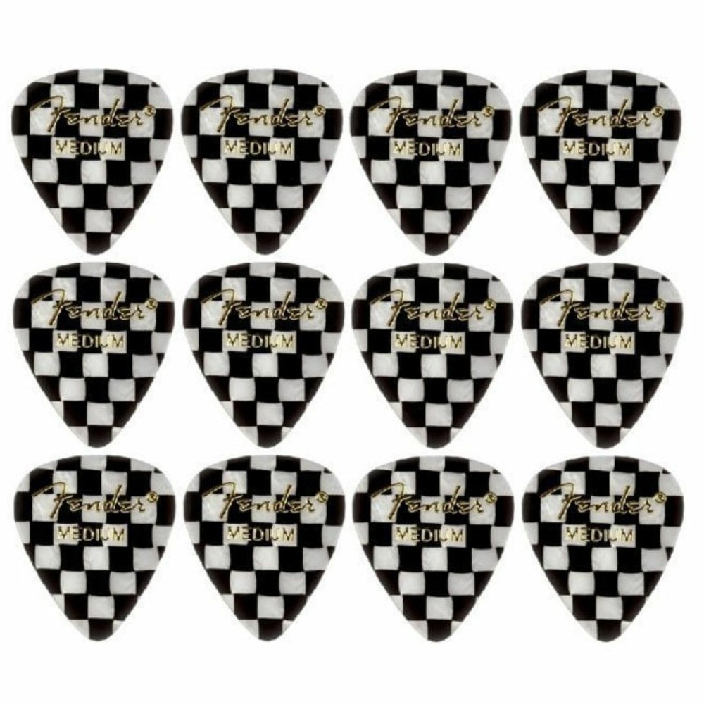 Fender 351 Shape Graphic Celluloid Guitar Picks, Medium, Checkerboard, 12-Pack