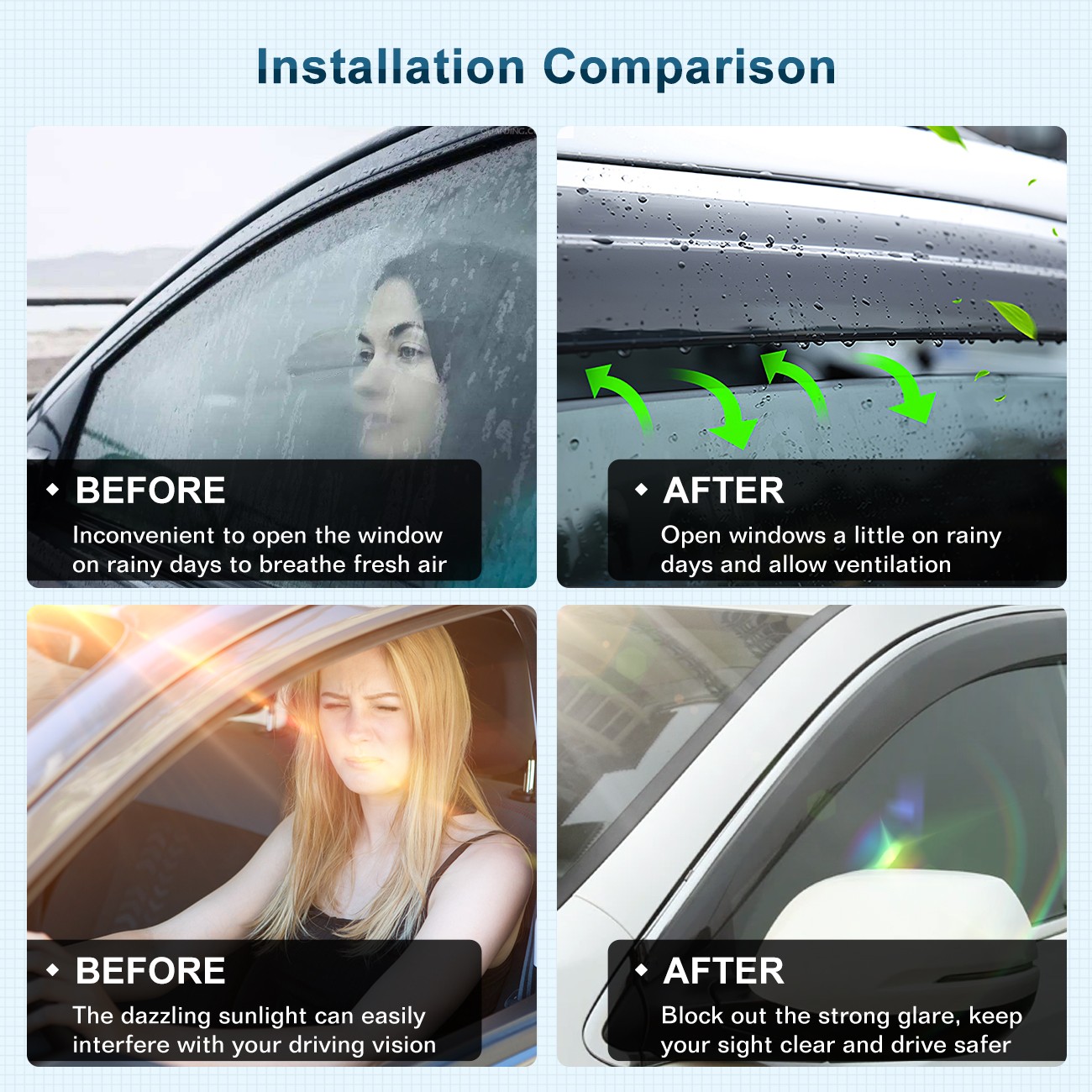 Window Visor Rain Guard Deflector For 2018-2022 Honda Accord Clip-on Chrome Trim