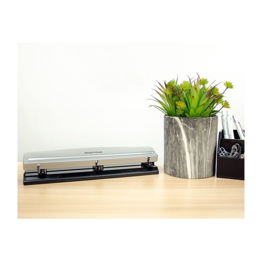 Efficient Manual 3 Hole Punch - 12 Sheets Capacity, Rubber Base for Stability
