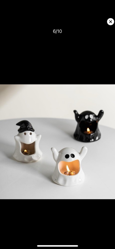 3 Ceramic Ghost Tea Lite Holders