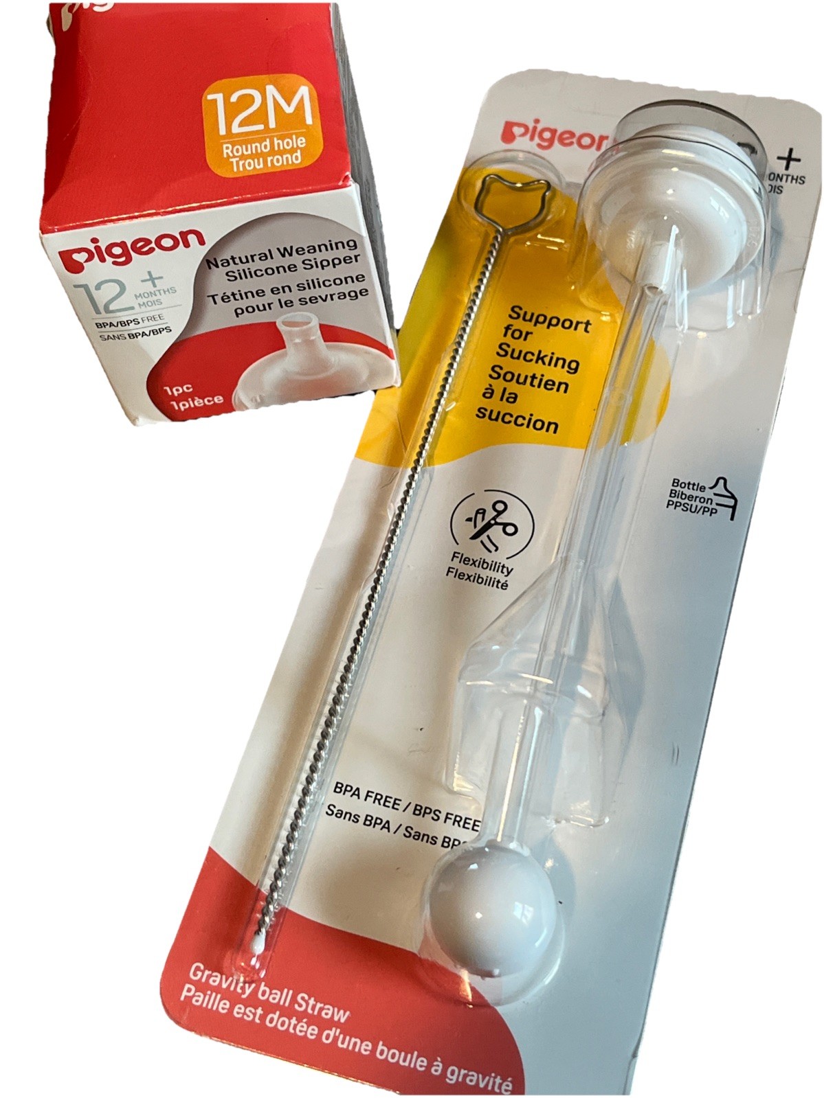 Pigeon Gravity Ball Straw With Brush for Wide Neck Bottles & 12M Weaning Sipper.