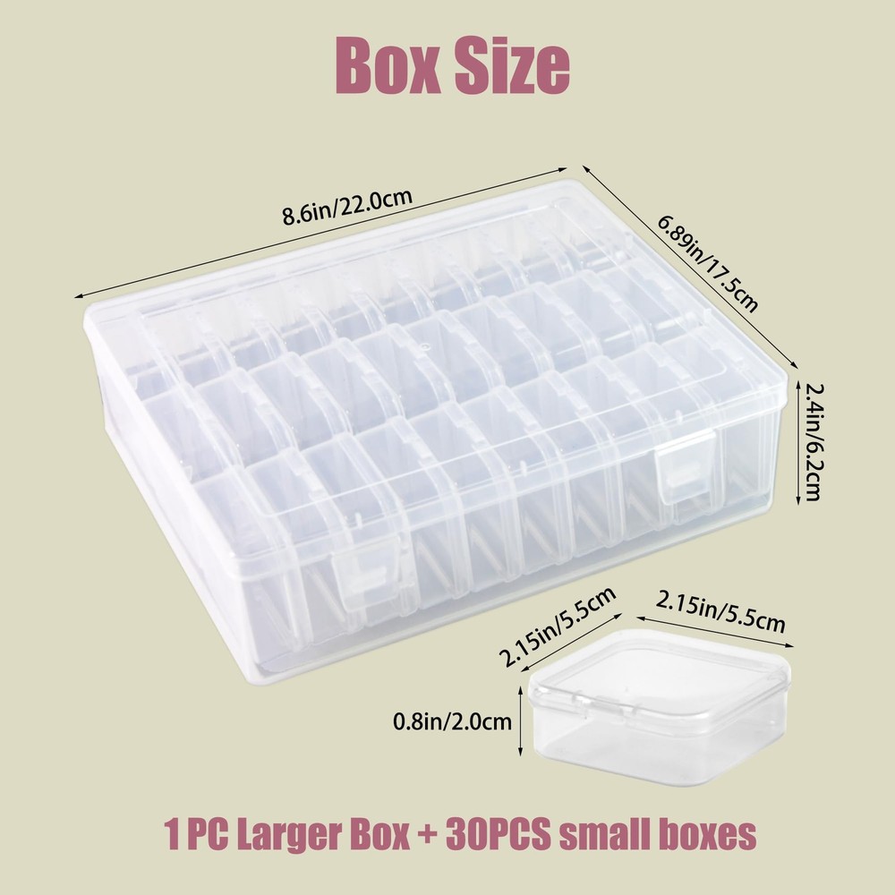 Bead Organizer Box with Hinged Lids - 31 PCS Clear Plastic Transparent-30PCS