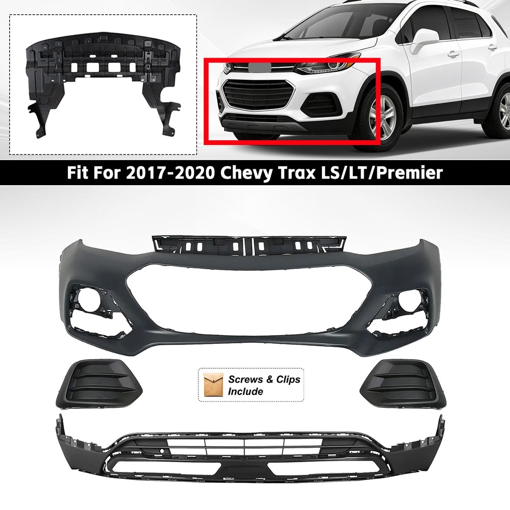 Front Bumper Cover Assembly Kit For 2017-2020 Chevy Trax Upper Lower Fascia