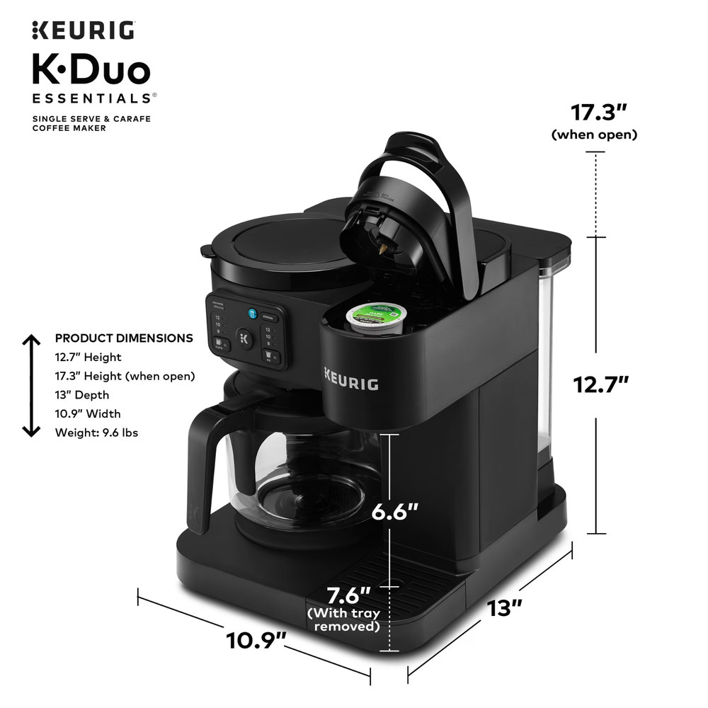 Premium Keurig K-Duo Essentials Coffee Maker, Single Serve & Carafe, Black