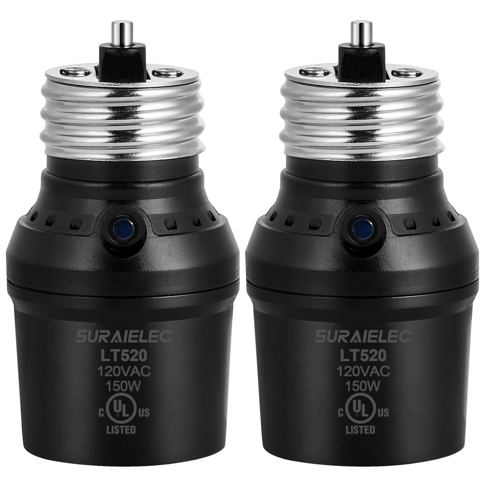 2 Pack Automatic Dusk to Dawn Light Socket, Light Sensor Socket, 360° Rotation