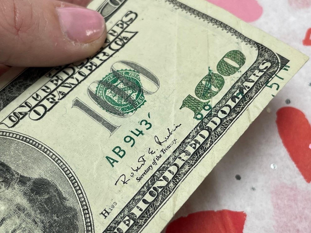 1996 $100 *SERIAL NUMBER INTERIOR FOLD ERROR* Circulated Withrow Rubin